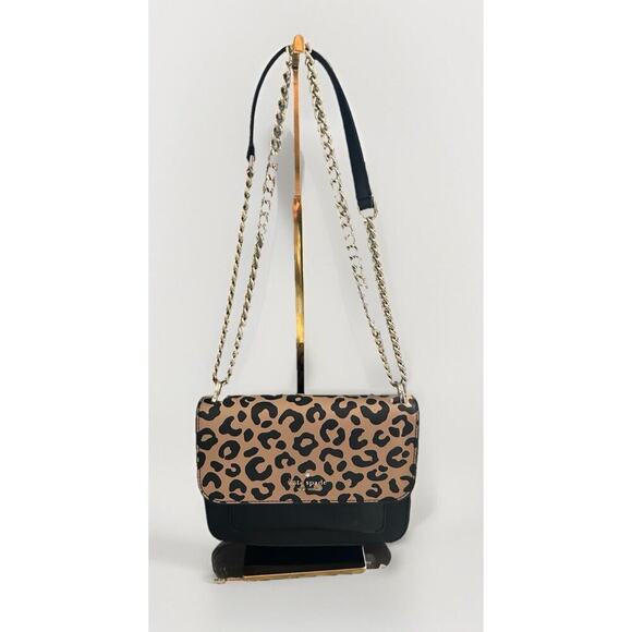 Kate Spade Leopard Print Leather Remi Flap Chain Crossbody Shoulder Bag Black - Picture 1 of 16